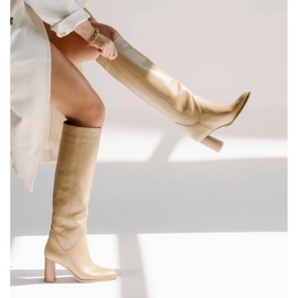 Marco Shoes Kozačky na vysokém podpatku béžový 2