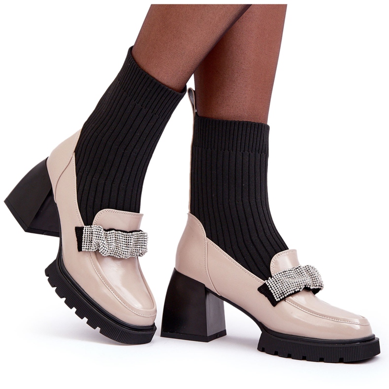 Dámské boty s ponožkou zdobenou zirkony Beige S.Barski MR870-41 béžový 5