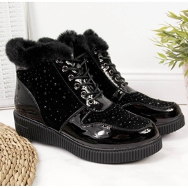 Černé kožené zateplené kožené kozačky Rieker 93312-00 na platformě černá 1