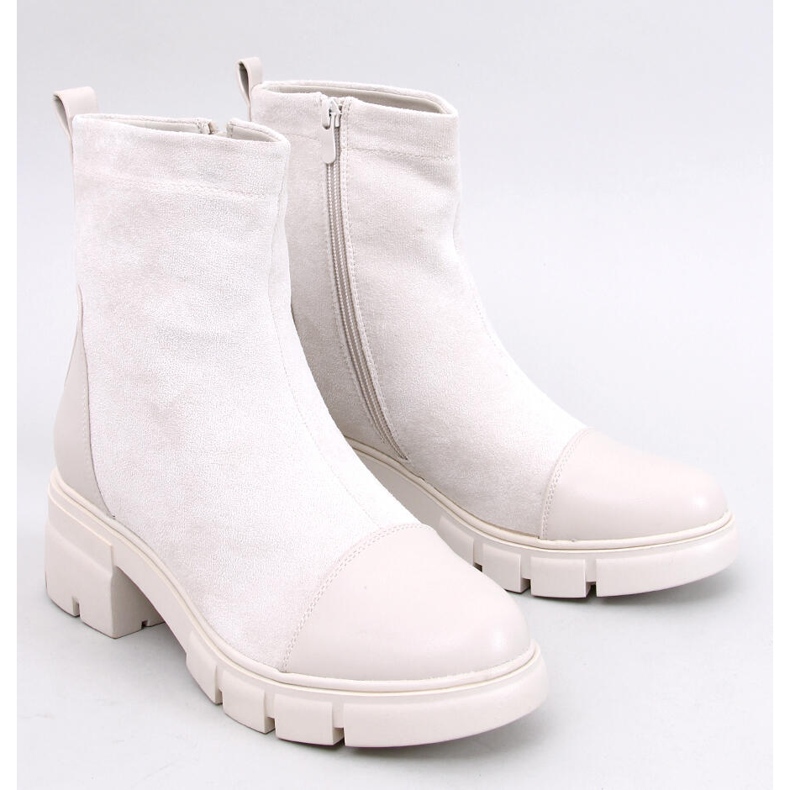 Olson Beige kotníkové boty na širokém podpatku béžový 1