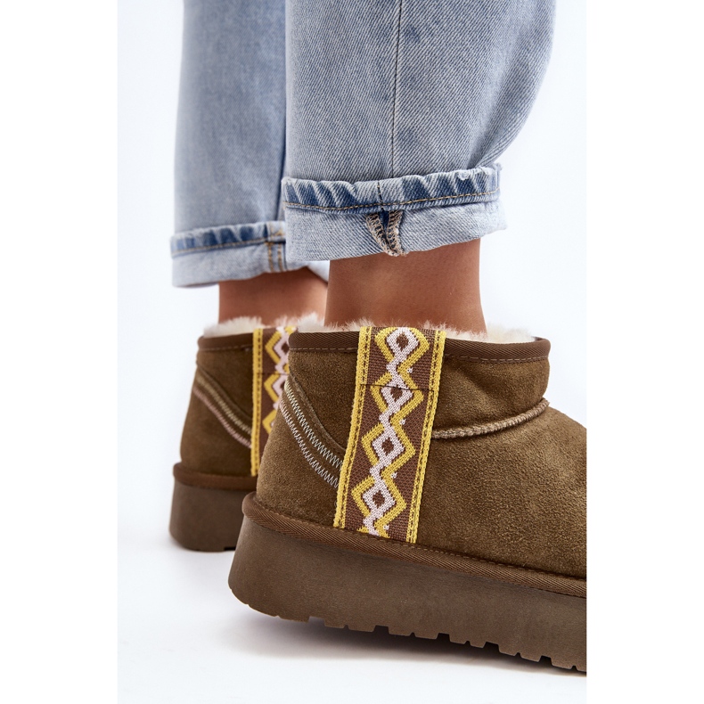 Dámské semišové sněhule se silnou podrážkou, zelená Vebissat 1