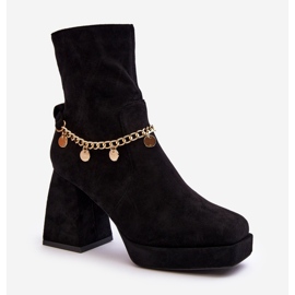 Dámské kotníkové boty na vysokém podpatku s řetízkem černé Tiselo černá 1