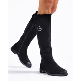 W. Potocki Semišové dámské kozačky na plochém podpatku značky Potocki černá 1