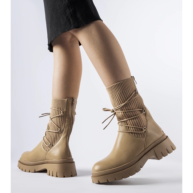 Béžové ponožkové kotníkové boty se zavazováním značky Eliot béžový 1