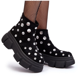 S.Barski Semišové zateplené boty s krystaly D&amp;A MR870-83 Black černá 4