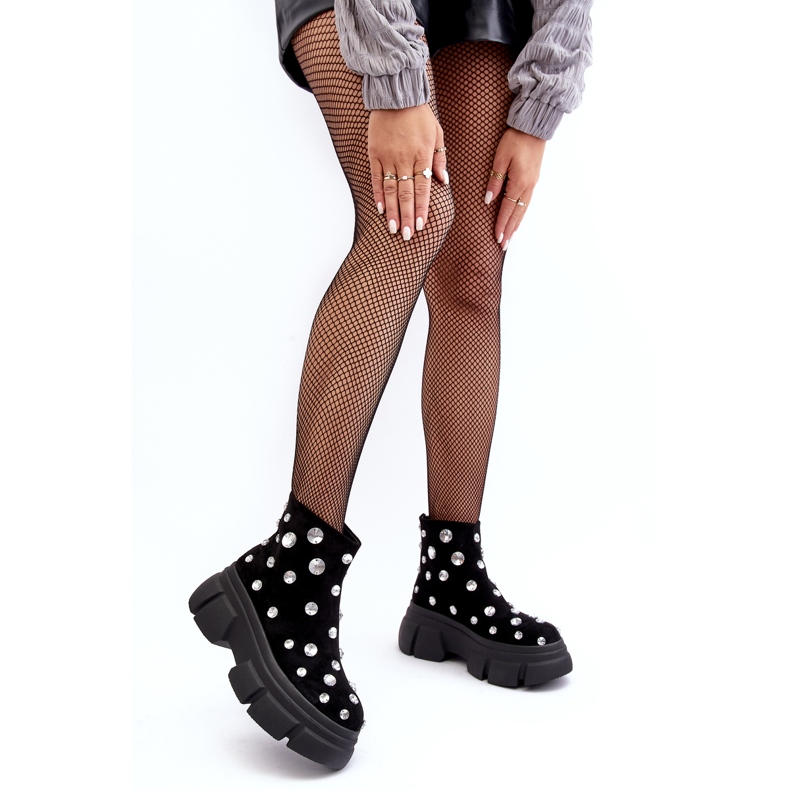 S.Barski Semišové zateplené boty s krystaly D&amp;A MR870-83 Black černá 1