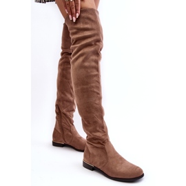 Super Me Béžové dámské ploché kozačky nad kolena Bikka béžový 2