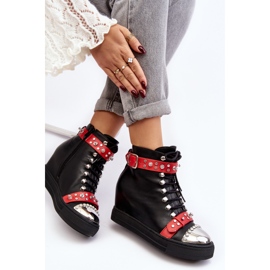 Zateplené kozačky na klínku s kamínky, ekokůže Lu Boo, černé černá 1 Zateplené kozačky na klínku s kamínky, ekokůže Lu Boo, černé černá 1