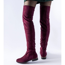 Dlouhé vínové teplé eko semišové kozačky Elwira červené 1 Dlouhé vínové teplé eko semišové kozačky Elwira červené 1