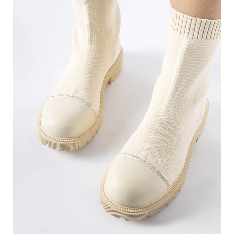 Béžové ponožkové kotníkové boty s kamínky od Vail béžový 1