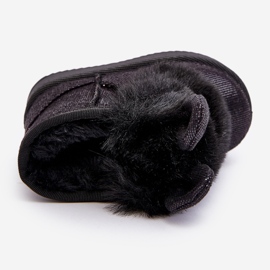 Dětské černé sněhové boty s kožešinou s odíráním černý 1