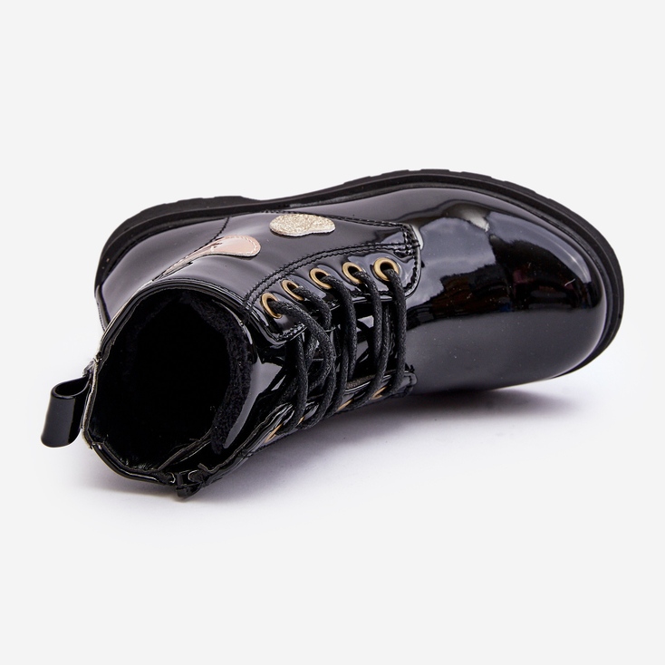 Dětské lakované kotníkové boty se zdobením, Black Adete černá 1 Dětské lakované kotníkové boty se zdobením, Black Adete černá 1