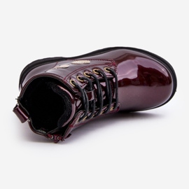 Dětské lakované kotníkové boty se zdobením, bordó Adete červené 1 Dětské lakované kotníkové boty se zdobením, bordó Adete červené 1