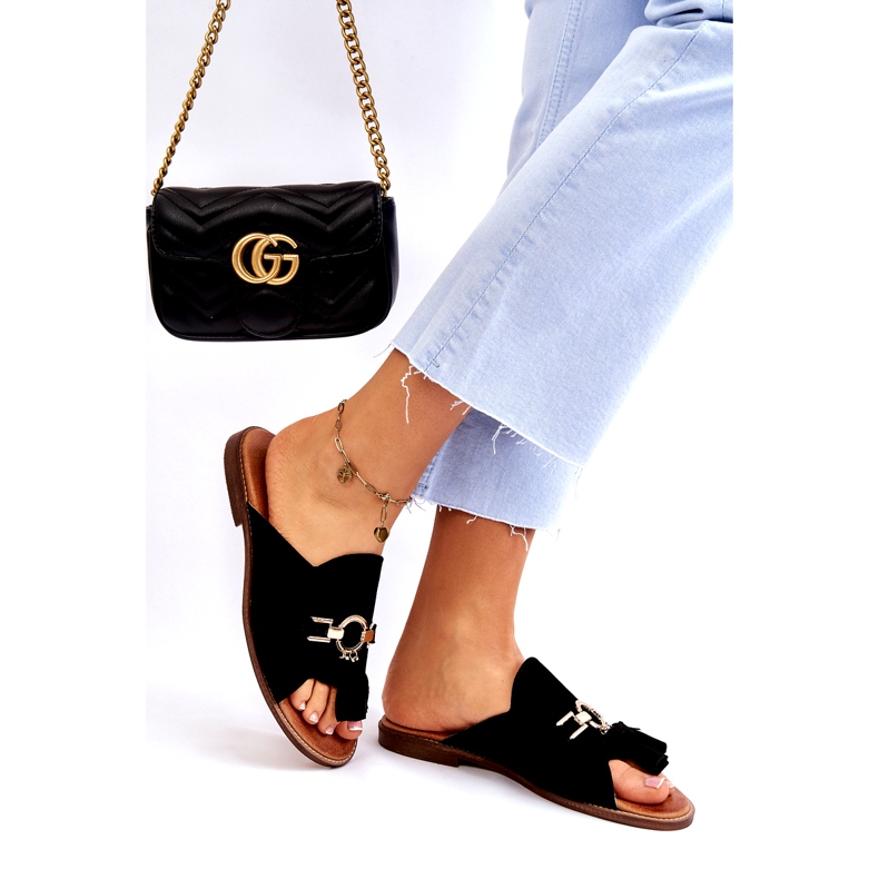 Lewski Shoes Dámské semišové pantofle Leewski Boty 3226 Black černý 1