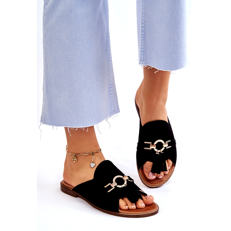 Lewski Shoes Dámské semišové pantofle Leewski Boty 3226 Black černá 2