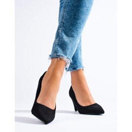 Černé semišové lodičky na kónickém podpatku Shelovet černá 1