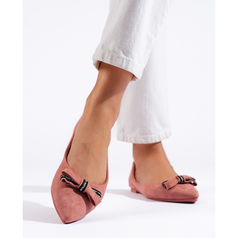 Semišové balerínky s mašlí Shelovet růžový 1