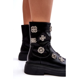 S.Barski Kožené zateplené kotníkové boty s ozdobami D&amp;A MR870-14A Černá 4