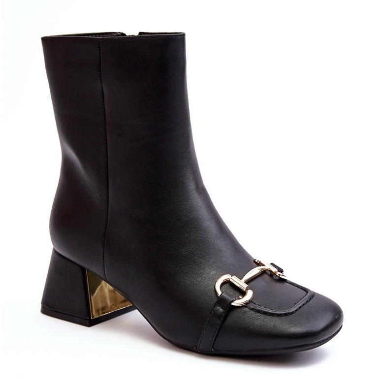 Černé kotníkové boty Adinah na vysokém podpatku s ozdobou černá 2 Černé kotníkové boty Adinah na vysokém podpatku s ozdobou černá 2