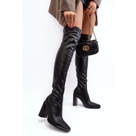 Dámské kozačky na podpatku nad kolena, Ekokůže, černá Orcella 2 Dámské kozačky na podpatku nad kolena, Ekokůže, černá Orcella 2