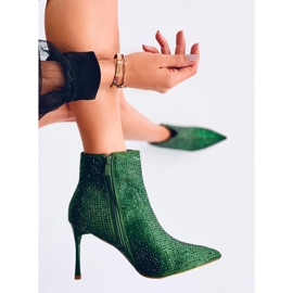 Kotníkové boty na vysokém podpatku s krystaly Demish Green zelená 4