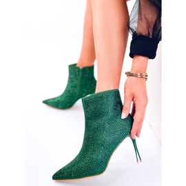 Kotníkové boty na vysokém podpatku s krystaly Demish Green zelená 2