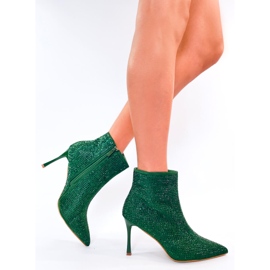 Kotníkové boty na vysokém podpatku s krystaly Demish Green zelená 6