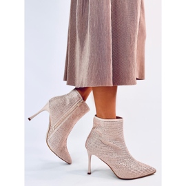 Kotníkové boty na vysokém podpatku s krystaly Demish Champagne růžový 3
