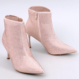 Kotníkové boty na vysokém podpatku s krystaly Demish Champagne růžový 1