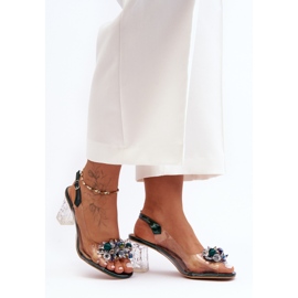 Zdobené sandály na vysokém podpatku, tmavě zelené S.Barski MR1037-16 zelená 1