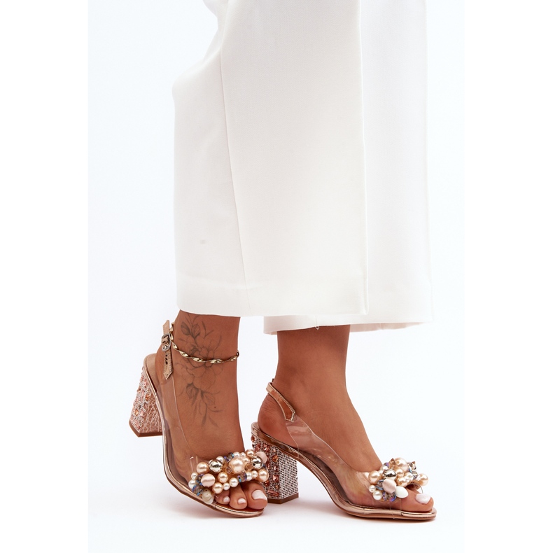 Transparentní stylové sandály na vysokém podpatku Rose Gold S.Barski MR1037-17 růžový 1 Transparentní stylové sandály na vysokém podpatku Rose Gold S.Barski MR1037-17 růžový 1