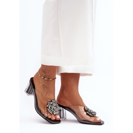 Transparentní žabky na vysokém podpatku s ozdobou Černá S.Barski MR1037-20 1