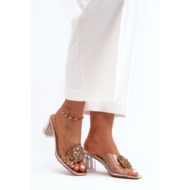 Transparentní žabky na vysokém podpatku se zlatým zdobením S.Barski MR1037-20 1