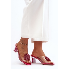 Transparentní žabky na vysokém podpatku s fuchsiovou ozdobou S.Barski MR1037-20 růžový 1