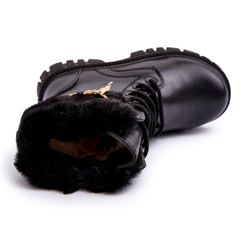 Kožené izolované dětské boty s černým řetězcem 3