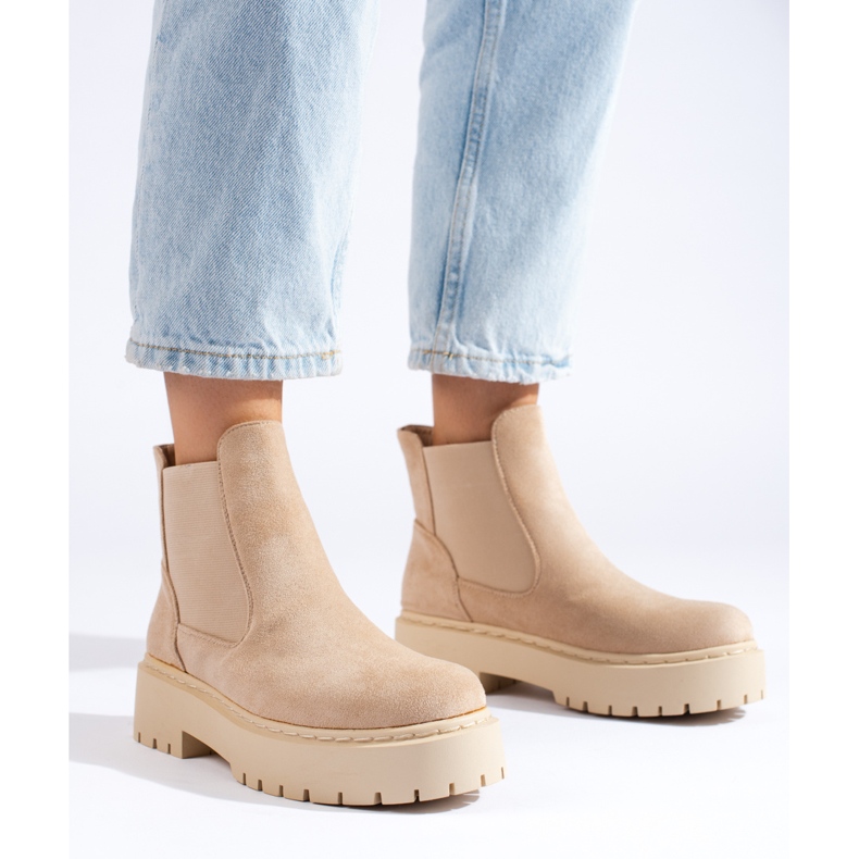 Béžové semišové dámské Chelsea boty Shelovet béžový 1