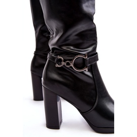 Dámské kozačky na podpatku se zdobením nad kolena, černá Rahallis 2