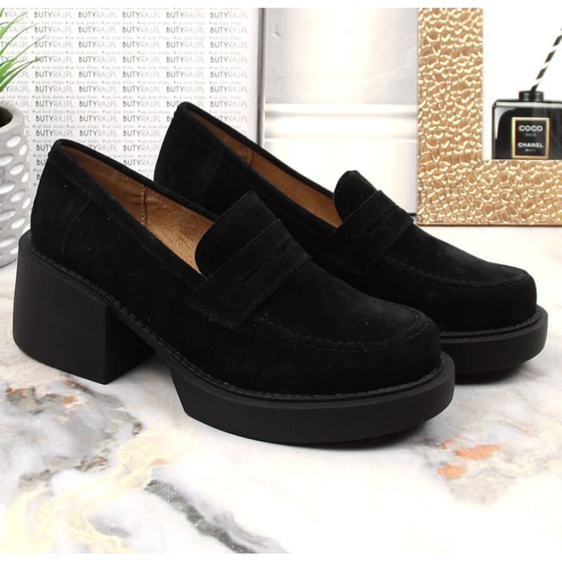 Kožené mokasíny Filippo W DP4685/23 na vysokém podpatku černá 2