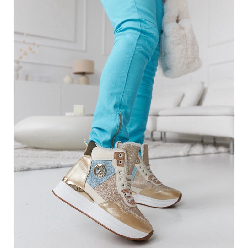 Zlaté zateplené tenisky Deleon se třpytkami zlatý 2