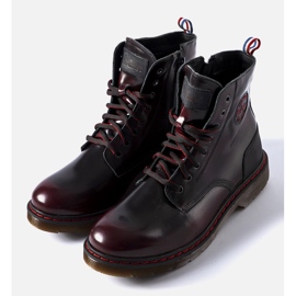 Lee Cooper Vínové zateplené boty, přírodní kůže LCJP-20-01-013 červený 1