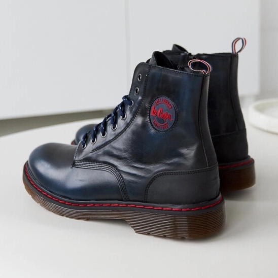 Tmavě modré boty z přírodní kůže Lee Cooper LCJP-20-01-014 modrý 1