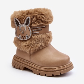 Béžové Lunami dětské sněhule s kožíškem béžový 1