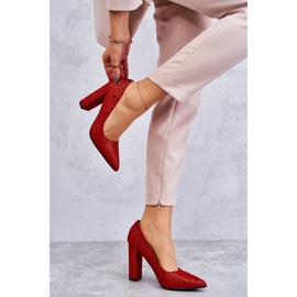 Lesklé třpytivé červené lodičky na vysokém podpatku 2