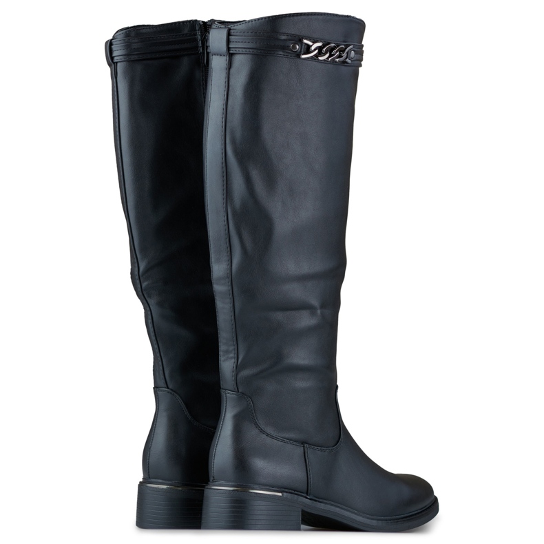 Dámské kozačky nad kolena s plochou podrážkou z ekokůže černá 1
