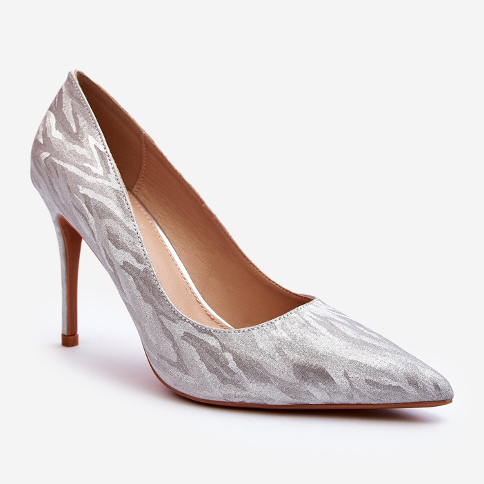 Klonisa stříbrné třpytivé zdobené vysoké podpatky stříbrný 1