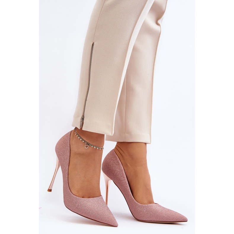 Tiberonovy třpytivé šampaňské jehlové podpatky růžový 2