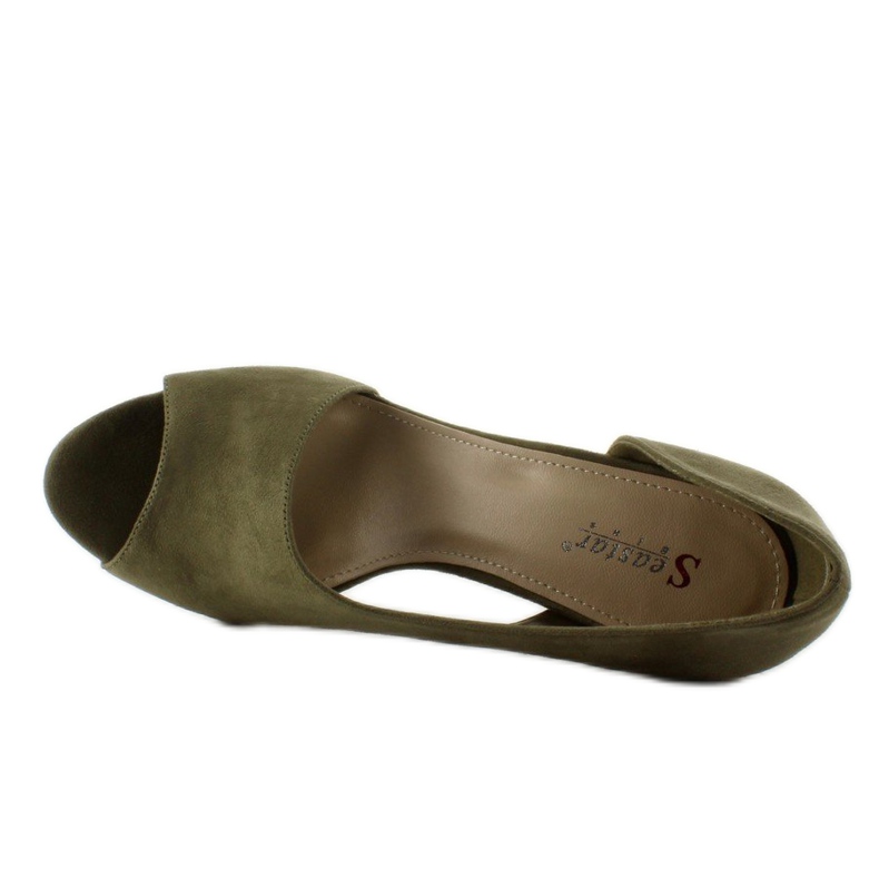 C70P Olivové asymetrické podpatky s otevřenou špičkou zelená 2