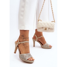 Zdobené sandály na vysokém podpatku D&amp;A MR1038-44 Gold zlatý 2