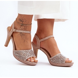 Zdobené sandály na vysokém podpatku D&amp;A MR1038-44 Rose Gold růžový 1
