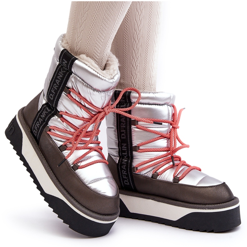 D.Franklin Dámské sněhové boty na tlusté veganské podráždě d.franlin dfsh371006 stříbro stříbrný 5